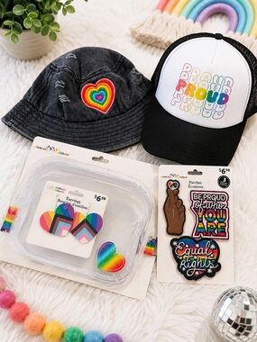 Pride Bundle Trucker Hat Bucket Hat Fanny Pack Patches Earrings Rainbow NWT
